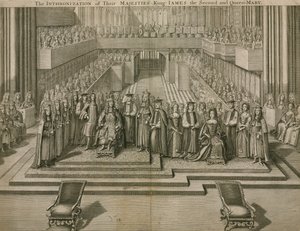 Őfelségeik II. Jakab király és Mária királyné trónra lépése a Westminster Abbeyben alkotó: English School