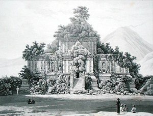 A brambanani nagy templom, Thomas Stamford Raffles (1781-1826) „The History of Java” II. kötetének 35. táblája, 1817-ben (litográfia) alkotó: English School