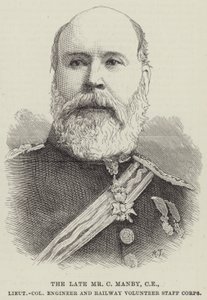 A néhai C. Manby úr, CE, mérnök alezredes és a Vasúti Önkéntes Személyzeti Hadtest (metszet) alkotó: English School