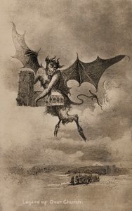 Az ördög legendája és a Szent Csád templom Over faluban, Cheshire-ben (litho) alkotó: English School