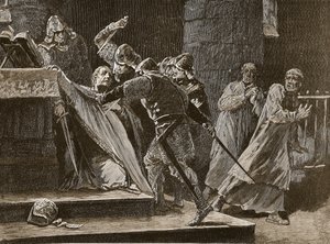Becket meggyilkolása a canterburyi katedrálisban, illusztráció a Cassells Illustrated History of Englandből (szépia fotó) alkotó: English School