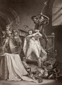 The murder of Richard II of England in Pontefract Castle in 1400 (litho) alkotó: English School