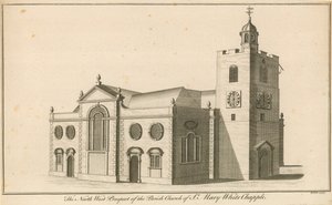 A Szent Mária plébániatemplom északnyugati kilátása, Whitechapel, London alkotó: English School
