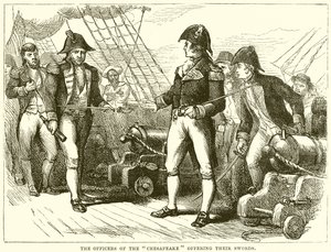 A Chesapeake tisztjei kardjukat kínálják alkotó: English School