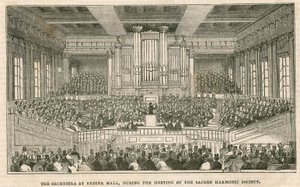 A zenekar a londoni Exeter Hallban, a Sacred Harmonic Society ülésén alkotó: English School