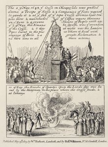A Cheapside Cross ikonoklasztok és puritánok általi lerombolása, valamint a Sportkönyv felgyújtása ugyanazon a sportágnál a következő vasárnap 1643 májusában, 1809 alkotó: English School