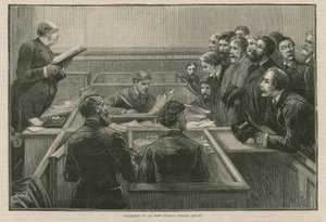 A legutóbbi londoni zavargások: Eskütétel a Bow Street Police Courton alkotó: English School