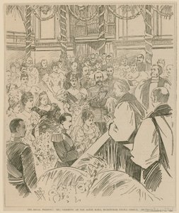 Királyi esküvő, szertartás az oltárkorlátnál, a Buckingham-palota kápolnája, 1896. július 23. alkotó: English School
