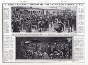 Jelenetek Waterloo és Hounslow állomáson a csapatok háborúba indulásakor, I. világháború, 1914. augusztus