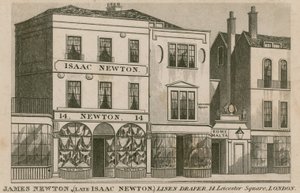 Isaac Newton üzlete, a londoni Leicester Square 14. vászonfüggöny alkotó: English School