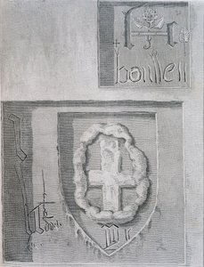 Boleyn Anne aláírása a Tudor Rózsával a londoni Towerben tartott bebörtönzése alatt, és egy másik fogoly keresztet farag, 1815 alkotó: English School