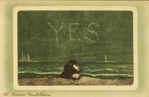 A nyári csillagképek: szerelmesek a tengerparton éjszaka, nézik a csillagokat (színes litó) alkotó: English School