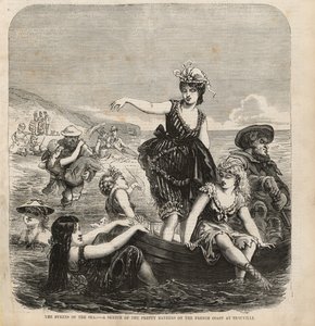 A tenger szirénéi, egy vázlat a csinos fürdőzőkről a francia tengerparton Trouville-ben alkotó: English School