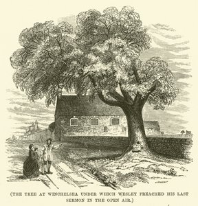 A winchelsea-i fa, amely alatt Wesley utolsó prédikációját tartotta a szabadban (metszet) alkotó: English School