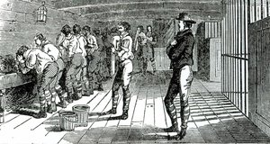 A fedélzetek alatti mosdó – elítélte a szakszervezetisek Ausztráliába szállítását, illusztrálva a The Martyrs of Tolpuddle című művében, amelyet a Szakszervezeti Kongresszus adott ki, 1834 alkotó: English School