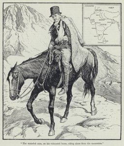 "A sebesült férfi, kimerült lován, egyedül lovagol a hegyekből" (litho) alkotó: English School