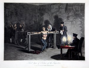 Az inkvizíció kínzásának harmadik foka, vésette L.C. Stadler, kocsma. készítette: Cadell & Davies, London, 1813 körül (színes metszet) alkotó: English School