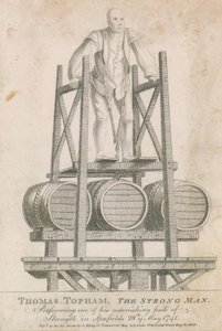 Thomas Topham, az erős ember, aki egyik bámulatos erődemonstrációját hajtja végre Spitalfieldsben, 1741. május 28-án alkotó: English School