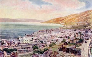 Tiberius és a Galileai-tenger, Izrael, 1910 körül (színes litó) alkotó: English School
