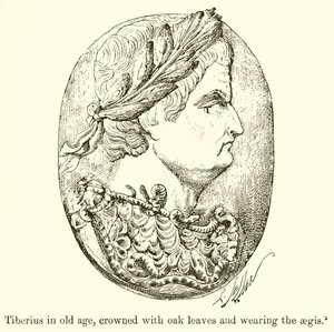 Tiberius idős korában, tölgylevelekkel koronázva és Égist viselve alkotó: English School