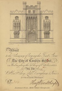 Jegy a City of London School első kövének letételére, 1835. október 21. alkotó: English School