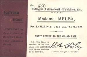 Jegy Nellie Melba meghallgatására a Glasgow-i Nemzetközi Kiállításon, 1901 (nyomtatott) alkotó: English School
