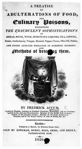 Címlap az 1820-ban kiadott Frederick Accum Értekezéséhez az élelmiszerek és a kulináris mérgek hamisításáról (nyomtatott papír) alkotó: English School