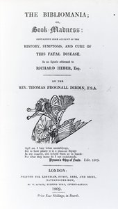 Címlap a Bibliomániához, Thomas Frognall Dibdin tiszteletestől, 1809-ben (nyomtatott papír) alkotó: English School