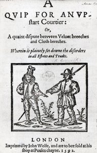 Címlap Robert Greene 1592-ben írt Egy felkapott udvaronc csetepatéjához alkotó: English School