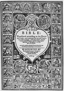A Genfi Biblia angol fordításának címlapja, 1614 alkotó: English School