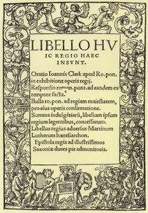 VIII. Henrik A római katolikus hit védelme című könyvének címlapja alkotó: English School