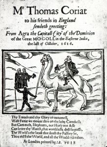 Thomas Coryats posztumusz nyomtatott beszámolója indiai utazásairól, Londonban, 1618-ban (nyomtatott papír és fametszet) alkotó: English School