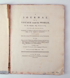 Címlap: A Journal of a Voyage Around the World in His Majestys Ship Endeavour in the Years 1768, 1779, 1770 n 1771, megjelent Londonban, 1771 (nyomtatás) alkotó: English School