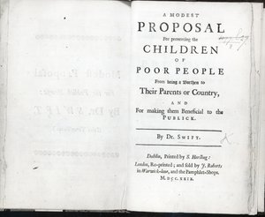 Címlap: Jonathan Swift Szerény javaslata, 1729-ben (nyomtatott) alkotó: English School