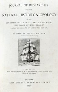 Charles Darwin 1890-ben megjelent The Voyage of the Beagle címlapja alkotó: English School