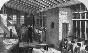 Futókerék és Oakum-Shed a városi börtönben, Holloway, Henry Mayhew és John Binny „The Criminal Prisons of London and Scenes of Prison Life” című könyvéből, 1862 (metszet) alkotó: English School