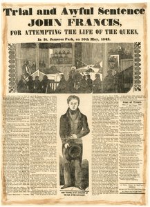 1842. május 30-án János Ferenc tárgyalása és szörnyű ítélete a királynő életének megkísérlése miatt alkotó: English School