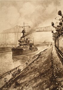 A brit haditengerészeti fölény győzelmi bizonyítéka: H.M.S. Hercules áthalad a Kiel-csatornán, 1914-1919 alkotó: English School