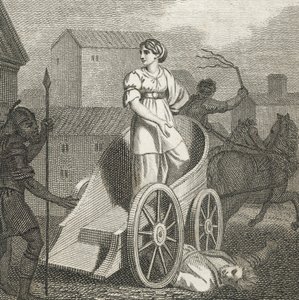 Tullia áthajt apja holtteste felett (metszet) alkotó: English School