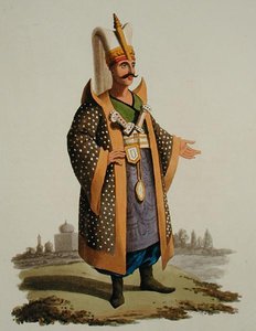 Török harcos, a „Különféle nemzetek jelmezei”, VII. kötet, „Törökország katonai viselete”, Thomas MacLean, kiadása 1800-1818 körül (kézzel festett akvatinta) alkotó: English School