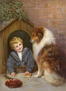 Turned Out - Collie kutyának tettetett fiú (színes litográfia) alkotó: English School