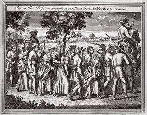 Huszonkét foglyot hoztak egy bandában Colchesterből Londonba, illusztráció a Foxes Martyrs c.1703-ból alkotó: English School