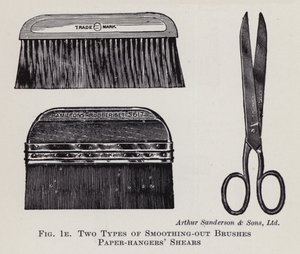 Zwei Arten von Glättbürsten, Tapeziererscheren (Lithografie)