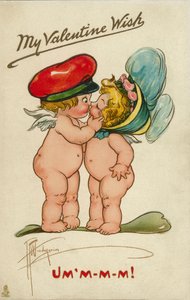 Két kerub csókolózik (színes litográfia) alkotó: English School