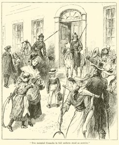 "Két lovas kozák teljes egyenruhában állt őrszemként" (metszet) alkotó: English School