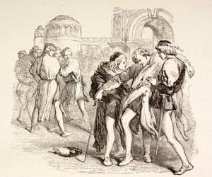 Tybaltot halálosan megsebesíti Rómeó, illusztráció a Rómeó és Júliából, a "The Illustrated Library Shakespeare"-ből, London, 1890. alkotó: English School