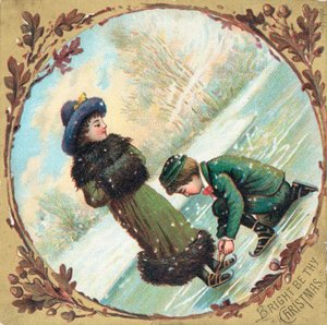 Csipkék kötése korcsolyára, karácsonyi üdvözlőlap alkotó: English School