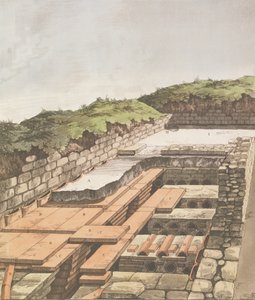 Földalatti fűtési rendszer egy római villa számára Angliában, 1797-ben (kézzel színezett litho) alkotó: English School