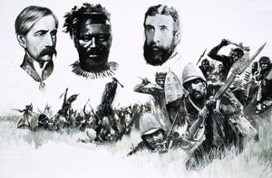 Azonosítatlan brit vadászok és bennszülött harcosok alkotó: English School