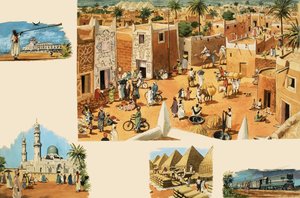 Azonosítatlan egyiptomi jelenetek, beleértve az ókori Egyiptomot és a piramisokat is alkotó: English School